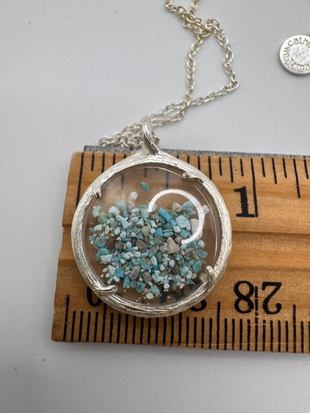 Catherine Weitzman Birthstone Turquoise Shaker Necklace Silver Tone Signed - Picture 5 of 5